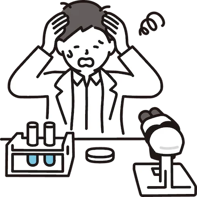 困った表情の研究者イラスト